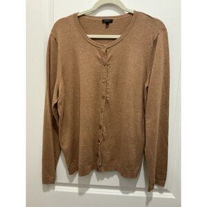 Talbots Classic Crew Neck Cardigan XL Camel Button Front Long Sleeve